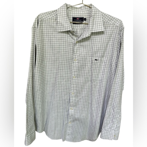 Vineyard Vines Light Gray Plaid Men's Shirt with Whale Logo, Size XL - Picture 2 of 6